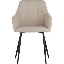 HELA Tische 2er Set Esszimmerstuhl Maria, Bezug Webstoff beige Armlehne, 4Fuß Metallgestell Schwarz, 120kg belastbar