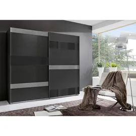 MID.YOU Schwebetürenschrank Graphit, Grau, Schwarz, Glas, 270x208x65 cm, BQ - Bündnis für Qualität, Made in Germany, DIN EN ISO 9001, umfangreiches Zubehör erhältlich, in verschiedenen Größen erhältlich, Schlafzimmer, Kleiderschränke, Schwebetürenschränke