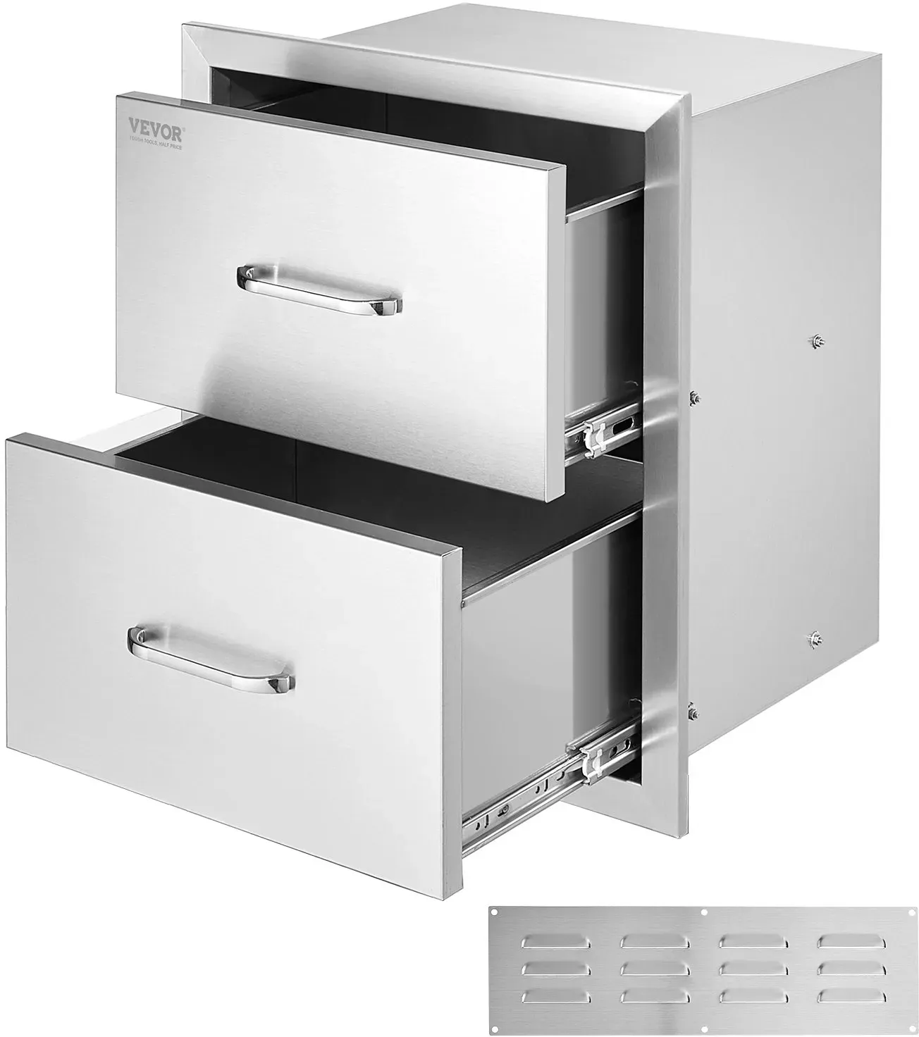 VEVOR Outdoor-Küchenschubladen flächenbündig montierte Doppel-Grillschubladen aus Edelstahl mit Griff, Grillinselschubladen für Außenküchen oder Terrassen-Grillstationen 451 x 514 x 310 mm