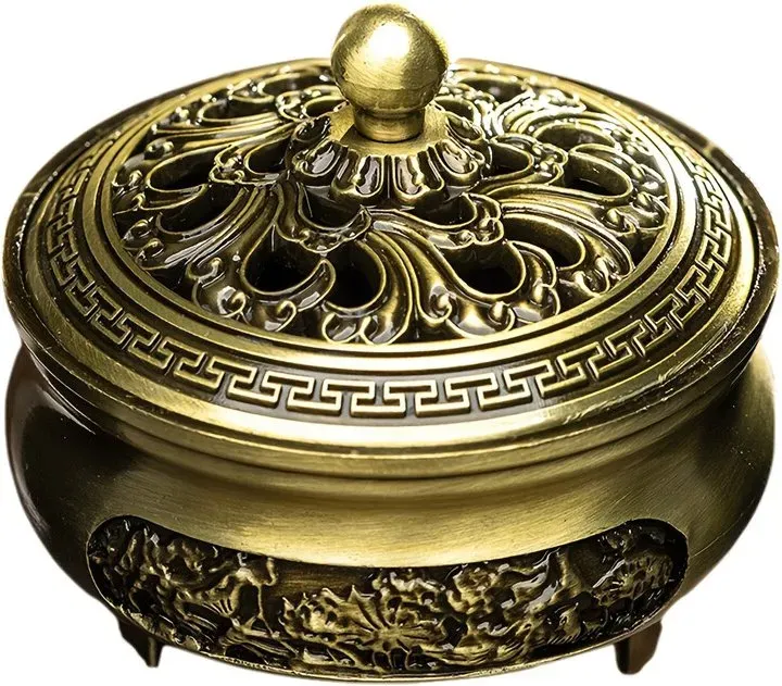 JU7CER 1 Stück Legierung Goldener Lotus-Räuchergefäß mit Deckel - Klassischer Stil, ideal für Weihnachtsdekorationen und Bodenaufstellung, Räucherhalter