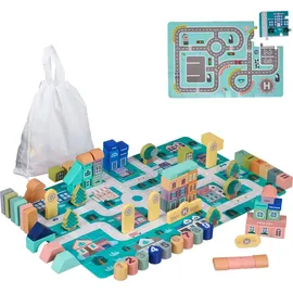 Relaxdays Holzbausteine Stadt im Set Blau,Grau,Rosa