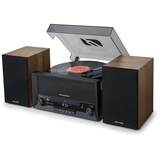 Muse MT-120 MB Stereo-Mikrosystem mit Lautsprechern, Plattenspieler, Schwarz, Transparent, Braun