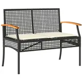 vidaXL Gartenbank mit Kissen Schwarz Poly Rattan Akazienholz