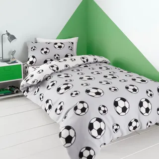 Catherine Lansfield Wende-Bettwäsche-Set mit Kissenbezug, Fußball-Fleece, Grau
