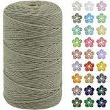 LEREATI Makramee Garn 3mm x 200m Baumwollkordel Natur Baumwollseil Farbig Baumwollgarn, Macrame Cord 3mm für DIY Geflochten, Makramee Deko, Hängepflanze, Wandbehang, Vorhang (Bohnengrün)