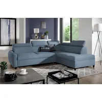 Fun Möbel Ecksofa Schlafsofa Sofa ANTON in Stoff Esito Hellblau Ottomane Rechts - Blau