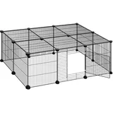 ELIGHTRY Freigehege Kaninchen Auslaufgitter Laufkäfig Gittergehege Meerschweinchen Hasen Hamster Welpenauslauf mit Tür DIY 16 Platten Schwarz BHT 109 x 39 x 74 cm