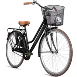 Bergsteiger Amsterdam 26 Zoll Damenfahrrad, ab 140 cm, Korb, Fahrrad-Licht, Mädchen-Fahrrad mit Rücktrittbremse, Hollandrad im Retro-Design - Schwarz