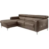 Mivano Ecksofa Sammy, Bettsofa in Lederoptik mit großem Stauraum und verstellbaren Kopfteilen, 227 x 74 x 187, Lederimitat, braun