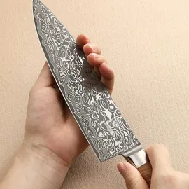 Zayiko Kinone Damast Chefmesser 20 cm Klinge I Wurzelholzgriff Birke