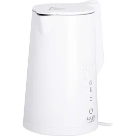Adler Wasserkocher mit Temperatureinstellung (40-100°C) weiß, LED Touch Dispaly Digital, 2200W, 1,7 Liter 360° Basis - Weiß