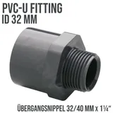 Plimat Mega Übergangsnippel pvc-u 32/40 mm PVC Klebe Fitting Sechs-/Achtkant mm x 1 1/4 Zoll Klebemuffe/Klebestutzen x Außengewinde 10 bar, grau