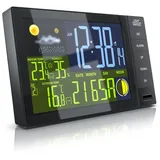 Bearware Funkwetterstation Innen und Außen mit Außensensor - Dcf Signal Funkuhr - Farbdisplay - Thermometer - Hygrometer