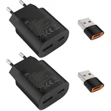 Schnellladegerät Ladeadapter netzteil 25W USB Typ-C 15W USB Typ-A Ladegerät (Schwarz 2 Stück)für: Samsung Galaxy S25 S24 S23 S22 S21 S20 Ultra S10 S9 S8 A56 A55 A54 A36 iPhone 17 16 15 Pro/Max/Plus