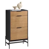 SoBuy Schuhschrank Schwarz, Natur, Metall, 64x115x40 cm, Garderobe, Schuhaufbewahrung, Schuhkipper
