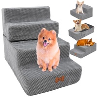 Hundetreppe für Kleine Hunde 4 Stufen, 44cm Hoch Abnehmbare Waschbar Hundetreppe, sanft abfallende Haustiertreppe aus Schaumstoff,rutschfeste Katzentreppe für Bett|Sofa|Couch|AUT