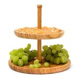 Relaxdays Etagere Bambus, Hxd: 25 x 25 cm, 2-stöckige Obstetagere, für Gebäck, Snacks, Nüsse, Servierplatte, natur
