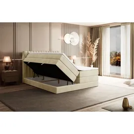 altdecor Boxspringbett mit Matratze, Topper, Polsterbett mit, Bettkasten SERENE KING | Beige Monolith | 140x200