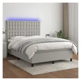 vidaXL Boxspringbett mit Matratze & LED Hellgrau 140x200 cm Stoff