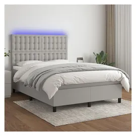 vidaXL Boxspringbett mit Matratze & LED Hellgrau 140x200 cm Stoff