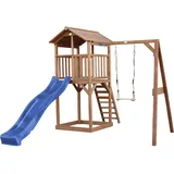 Axi Beach Tower Spielturm mit Einzelschaukel Braun und Blauer Rutsche