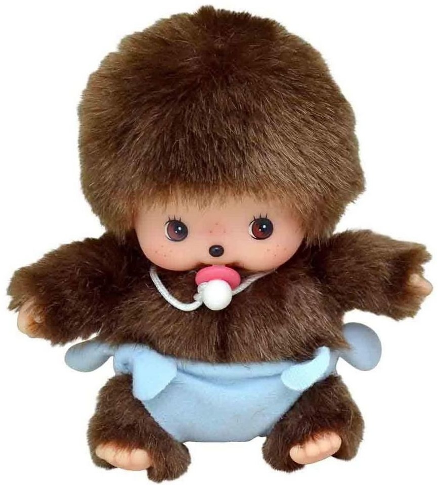 235370 - Original Bebichhichi Junge, Plüschfigur mit blauer Windel, ca. 15 cm großes Kuscheltier aus braunem Plüsch