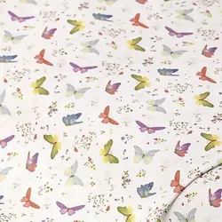 Baumwollstoff-Digitaldruck Schmetterlinge & Blüten "Dana", weiß-color