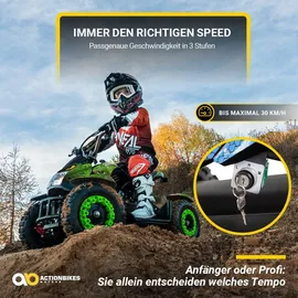 Actionbikes Motors Elektro-Kinderquad Cobra, 800 Watt, bis 30 km/h, ab 5 Jahren, Federung, 3x 12V-Akku, Scheibenbremsen (Grün/Schwarz)