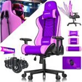 Kesser KESSER® Gaming Stuhl Ergonomisch Bürostuhl mit Kopfstütze & Lendenkissen Racing Gamer Stuhl 150kg belastbar Armlehne 360° Drehbarer Schreibtischstuhl Gaming Chair + Gummi-Rollen