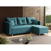 SALES LEADER Ecksofa BERLIN 230x145 cm mit schlaffunktion, mit Bettkasten, universelle Seite, Moderner Stoff HUGO 87D, Türkis - Türkis