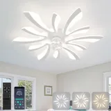 YUNLONG 78cm Deckenventilator mit Beleuchtung DC Großer Deckenlampe mit Ventilator und Fernbedienung Dimmbar Sommer/winter Deckenventilator mit Lampe Leise Moderne für Schlafzimmer Wohnzimmer,Weiß