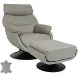 Mendler Relaxsessel mit Hocker HWC-K99, Fernsehsessel Sessel, Wippfunktion drehbar, Metall Echtleder/Kunstleder ~ grau