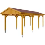 SKANHOLZ Skan Holz Fichtelberg - Satteldach Einzelcarport Breite 317 cm Gr. 2 - 317 x 808 cm Dachschalung mit Dachschindeln (rot) eiche hell Holzcarport