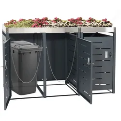 Mendler 3er-Mülltonnenverkleidung HWC-H40b, Mülltonnenbox, Pflanzkasten Edelstahl-Metall-Kombi 63kg 110x175x62cm erweiterbar