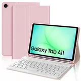 WAVATA Tastatur für Samsung Galaxy Tab A11 8.7 Zoll 2025/A9 2023, Hülle mit Tastatur für Samsung Tab A11 Magnetische Bluetooth Abnehmbare QWERTZ Layout, Rosa