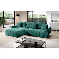 Vigo Velvet Monolith Ecksofa in L-Form 280 cm x 190 cm - Schlafsofa mit Bettkasten - Couch mit Stauraum und Kissen - Sofa mit Schlaffunktion - Ausziehbares Schlafsofa - Farbe: Grün (M-37)
