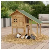 Melko Kleintierstall Hasenkäfig Kaninchenkäfig Überdachung Freilaufgehege Kleintierstall, Inkl. Leiter (Lauframpe) braun
