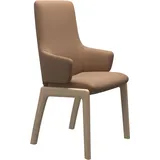 Polsterstuhl STRESSLESS "Laurel", braun (latte batick, eiche gekalkt), B:58cm H:105cm T:60cm, Leder BATICK: BATICK ist ein leicht korrigiertes, durchgefärbtes und genarbtes Möbelleder, bei dem die meisten Unebenheiten und Spuren in der Regel entfernt wurden., Stühle, Polsterstuhl, High Back mit Armlehne, Größe L, mit abgerundeten Beinen in Eiche