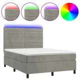 vidaXL Boxspringbett mit Matratze & LED Hellgrau 140x200 cm Samt