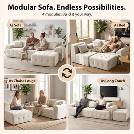 COMHOMA Ecksofa, 245 x 60 x 40 cm, Modulares Sofa mit Schlaffunktion, Schlafsofa, L Form Couch für Wohnzimmer, vakuumverpackt, Flexibel kombinierbar - grau