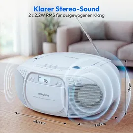 Medion E66476 Stereo Sound System (Boombox, CD-Player, MP3, Kassette, tragbarer Kassettenspieler für Kinder, UKW Radio, AUX, Kopfhörer, Netz & Batterie) blau,