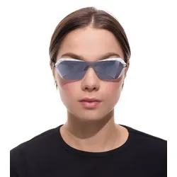 adidas Damen Sonnenbrille verspiegelte Brille Strand-Brille mit rechteckigen Gläsern randlose Brille mit Marken-Logo Filterkategorie 2 Urlaubs-Brille EW3511 Weiß/Blau/Silber - One-Size