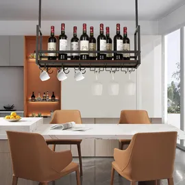 [en.casa] Weinregal 80 x 30 x 65 cm Schwarz/Walnussoptik