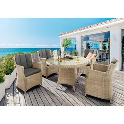 Destiny Garten-Essgruppe »LUNA«, (13 tlg., 4x Sessel, 1x Tisch, inkl. Auflagen), Aluminium, Polyrattan Destiny natur meliert