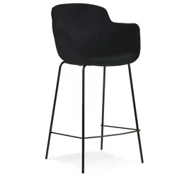 Mittelhoher Snackhocker Samt Metall | Küchenhocker mit Armlehnen | Vintage Barhocker gepolstert | Retro Chic Stil | 65 cm Sitzhöhe | Kadima Design