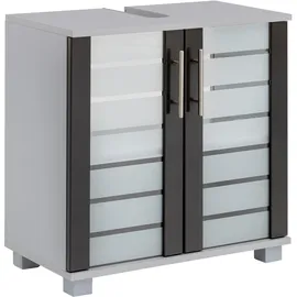Schildmeyer Waschbeckenunterschrank SCHILDMEYER "Nikosia", grau (silberfarben, anthrazit), B:60cm H:63,5cm T:32,5cm, Schränke, Waschbeckenunterschrank, Höhe 64 cm, mit Glastüren, hochwertige MDF-Fronten, Metallgriffe