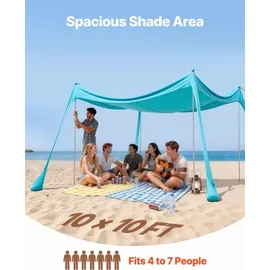 Vevor Strandzelt mit Sonnenschutz (UPF 50+) 3 x 3 x 2 m, Strandmuschel mit Sandsäcken & Stützstangen & Sandschaufeln, Tragbares Sonnensegel für Familienausflüge Camping Angeln Grün