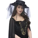 Smiffys Gothic Schwarze Witwe-Hut, mit Rosen und Schleier