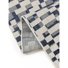 benuta Basic In- & Outdoor Teppich Kaleo - Blau/Weiß 80x150 cm - Geometrische Muster - Wetterfest & UV-beständig für Balkon, Terrasse, Garten, Küchenteppich & Wohnzimmerteppich - Leicht zu Reinigen
