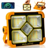 LED Baustrahler Akku Solar Tragbare, 60W LED Arbeitschleucte Akku, 4 Lichtmodi, 6000mAh Campinglampe USB Wiederaufladbar PowerBank für Notfälle, Baustelle, Camping, Garage
